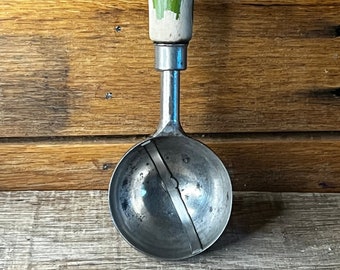 Vintage Key Ice Cream Scoop with Worn Green Handle, Rustic Primitive Kitchen Collectible, Farm House Decor