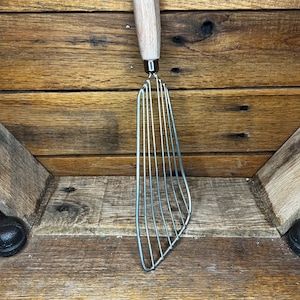 Vintage Kitchen Utensil Slotted Spoon, Wood Handle Masher Mixing Spoon, Farmhouse Kitchen Decor