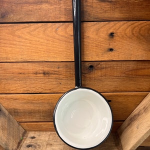 Vintage Large White and Black Trimmed  Enamelware Ladle/Farmhouse Kitchen Classic Enamelware Ladle/Shabby Chic Rustic Enamel Ladle