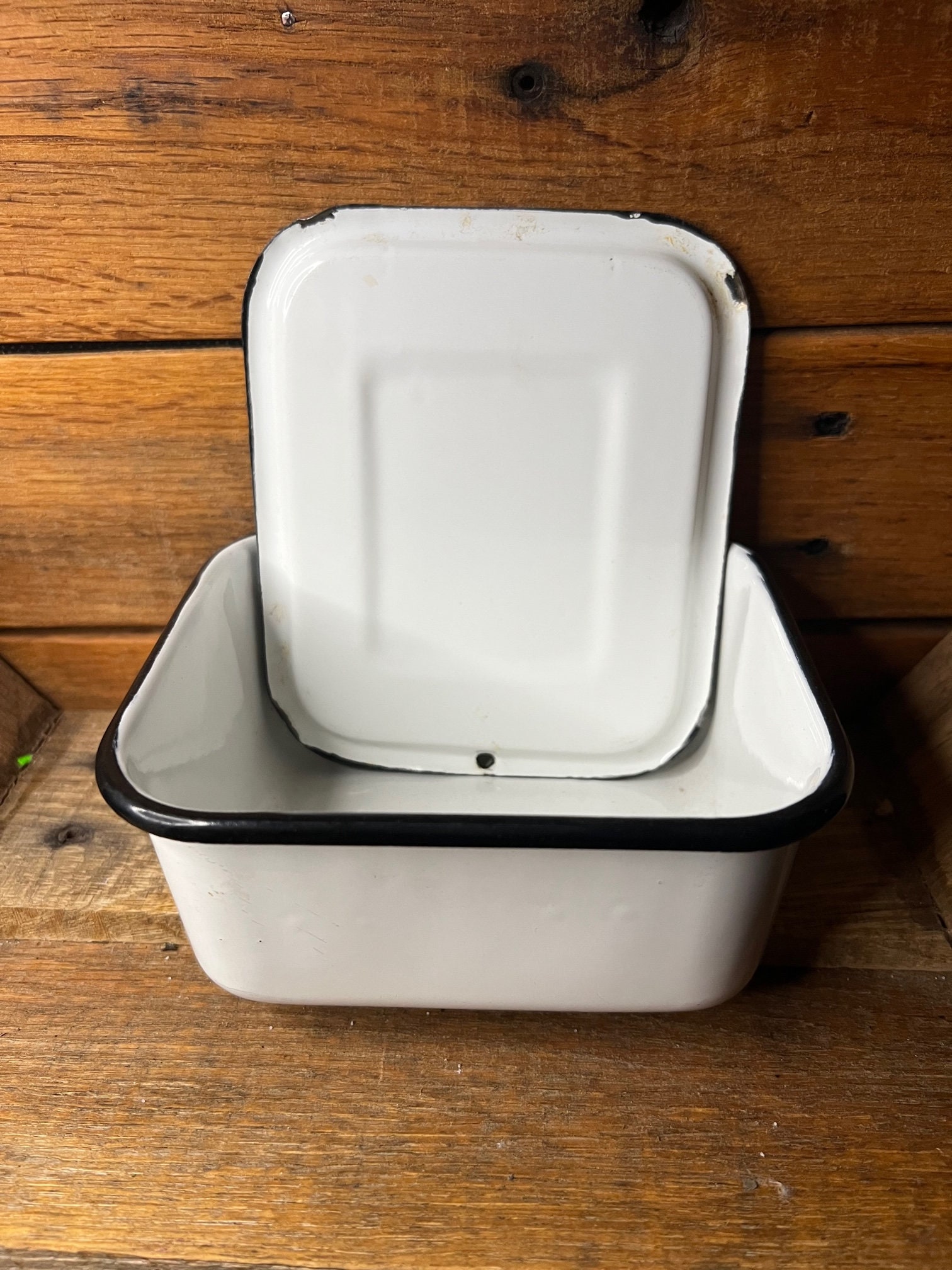 Rare Vintage Black and White Enamel Refrigerator Box With Lid - Etsy