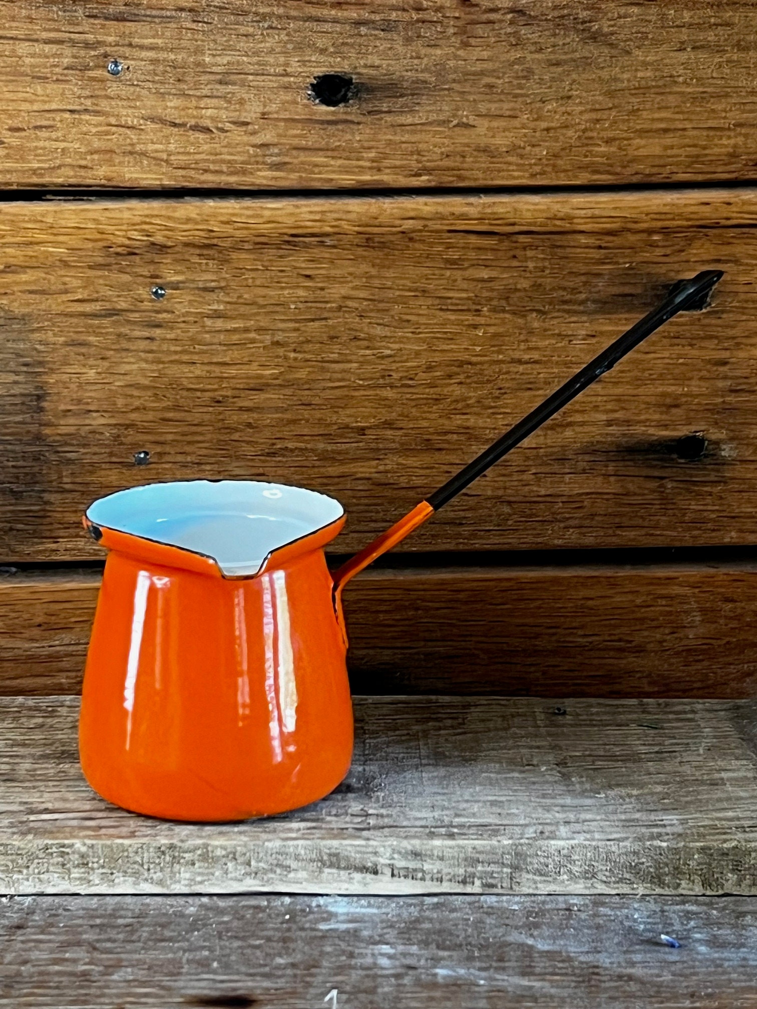 Cafetière turque vintage avec louche émaillée orange - Etsy