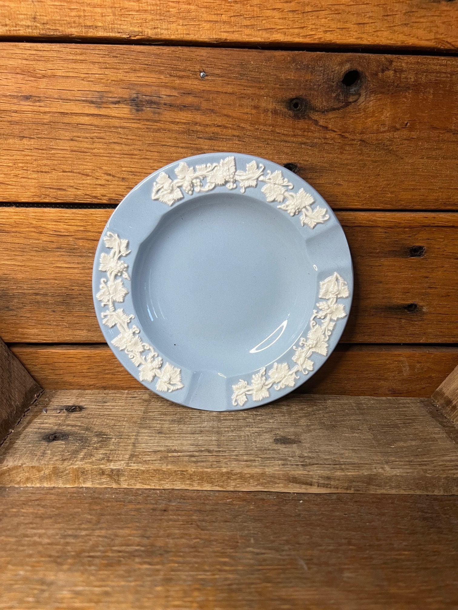 Vintage Wedgwood Blue Queensware Ashtray: 1950s Etruria Trinket