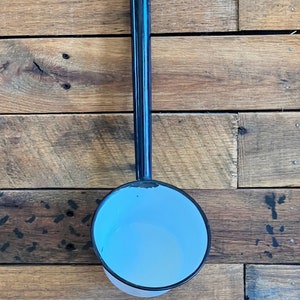 Vintage Large White and Black Trimmed  Enamelware Ladle/Farmhouse Kitchen Classic Enamelware Ladle/Shabby Chic Rustic Enamel Ladle