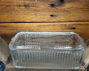 Vintage Federal Glass Refrigerator Dish With Lid, Embossed Fruit Design, Vintage Kitchen, Vintage Fridge Container