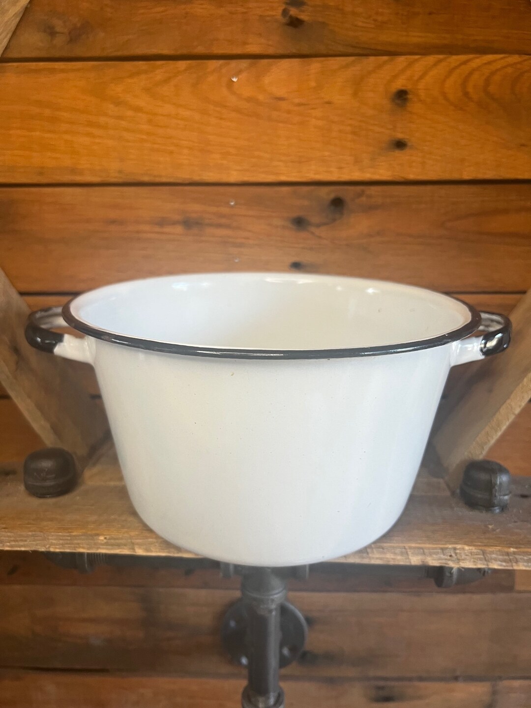 Vintage Black and White Enamelware Stock Soup Pot Kitchenware Etsy