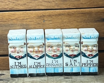 Vintage Royal Sealy Chef Spice Shakers: 5-delat keramiskt set