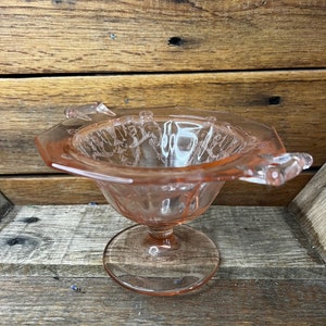 Vintage Cambridge Cleo Pink Open Compote- Footed Decagon, Shape 608, Etch 3077
