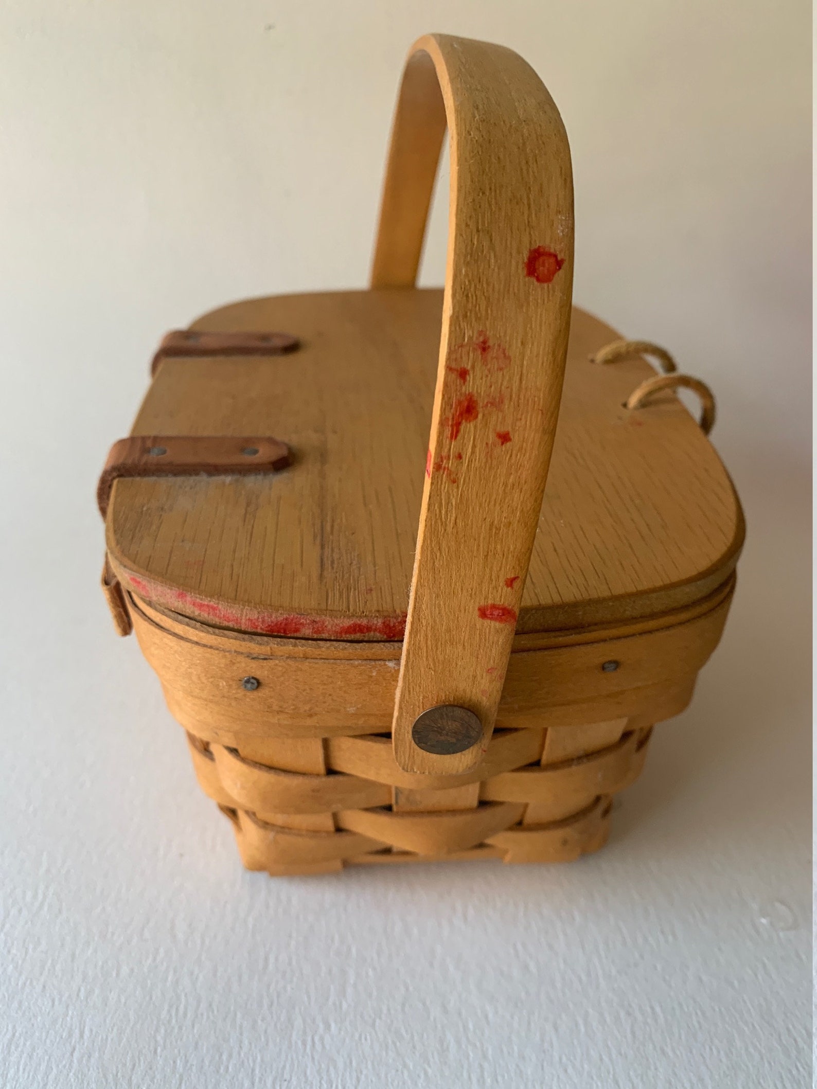 Longaberger Basket with Leather Hinged Wooden Lid and Plastic Etsy