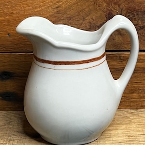 VTG Shenango China Restaurant Ware 6” Milk Creamer Pitcher White w/ Brown Stripe
