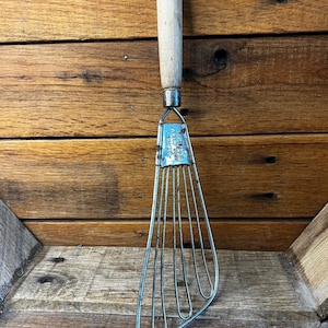Vintage Kitchen Utensil Slotted Spoon, Wood Handle Masher Mixing Spoon, Farmhouse Kitchen Decor