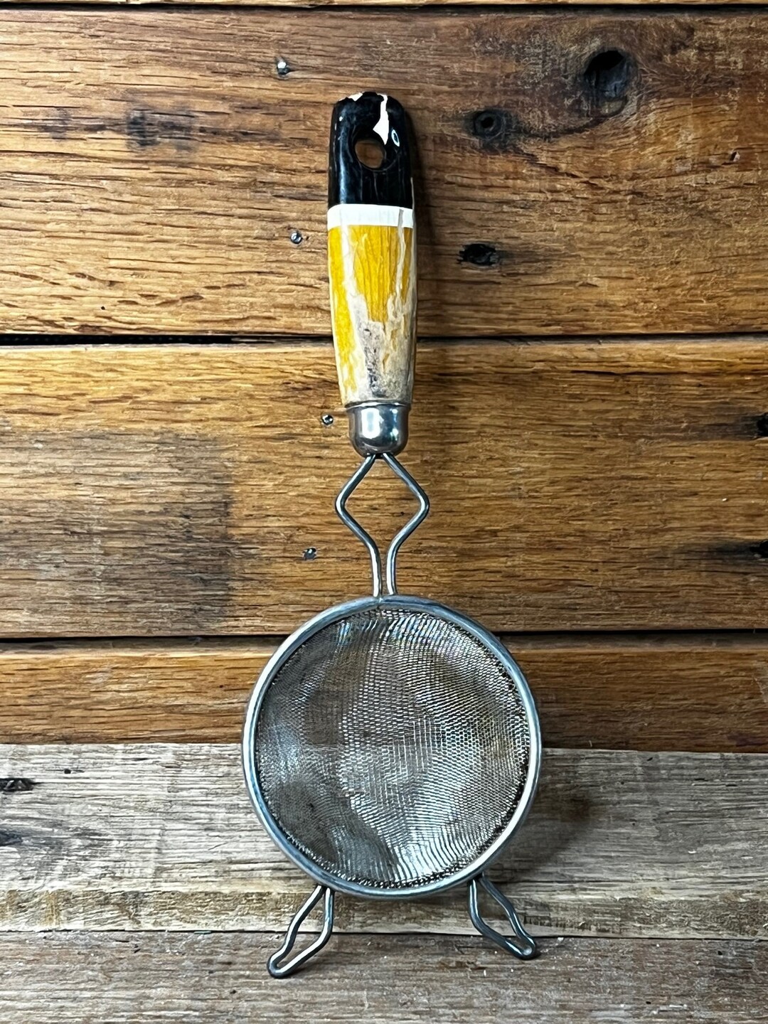 Vintage Rustic Hand Held Strainer, Small Size, Wooden Handle, Kitchen Utensil, Country, Home