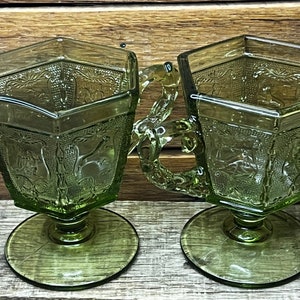 Vintage Cream & Sugar Indiana Glass - Ohio - Zodiac Green - MCM Astrology star signs
