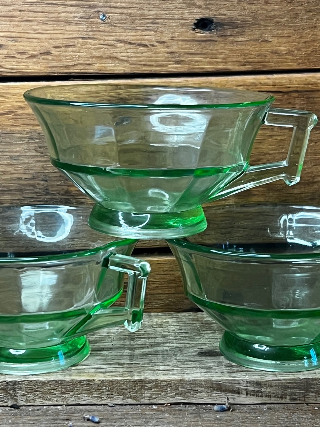 Vintage Uranium Glass Tea Cups Set 5 Etsy
