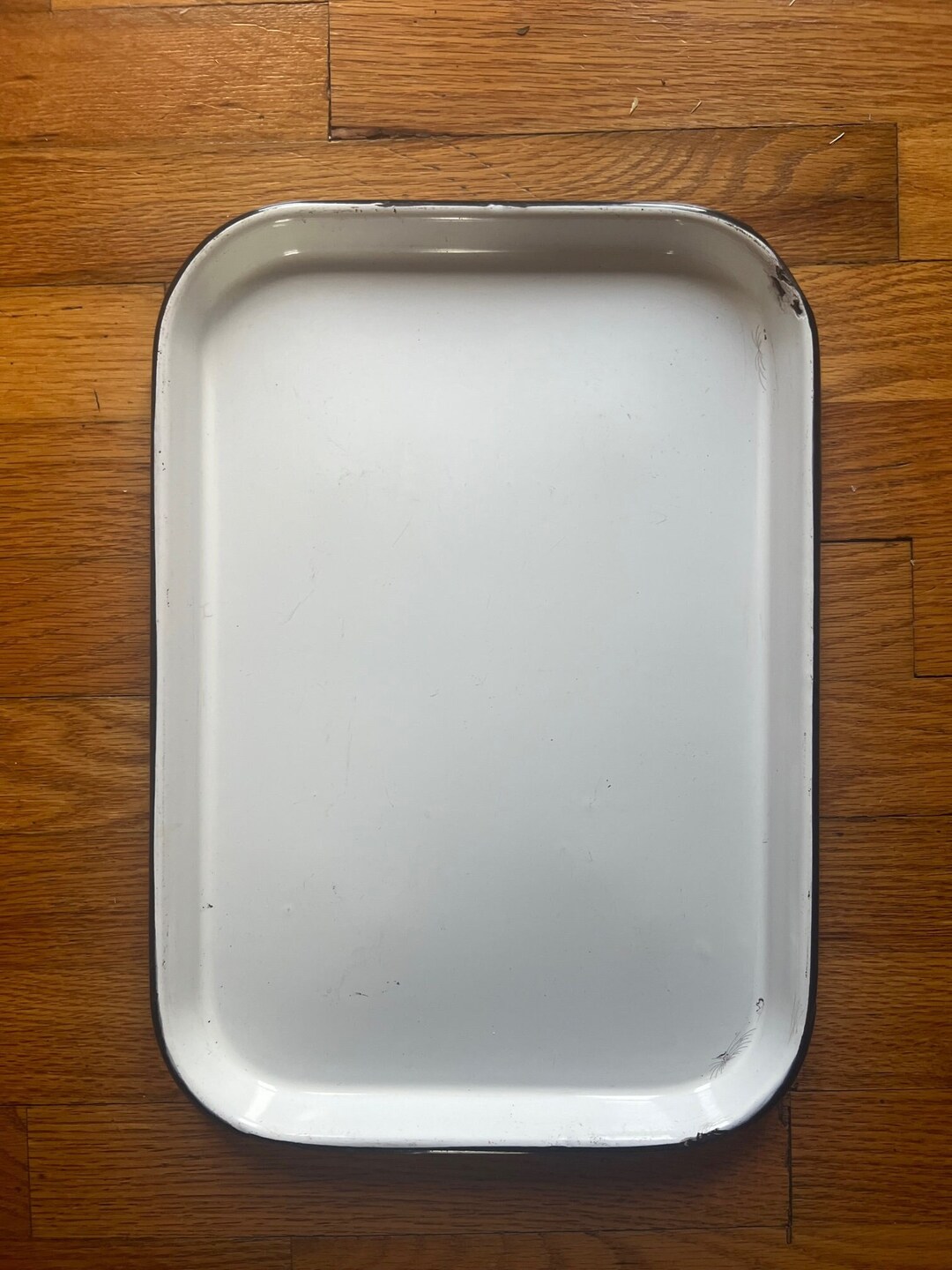 Vintage White Enamel Tray White and Black Enamel Black Trim Etsy