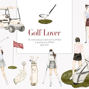 Golf Clipart. Watercolor Sports Clipart. Golf Girl Seamless Pattern. People Golf Sublimations & Sticker. Sport Hobby Graphic. Golf Party PNG