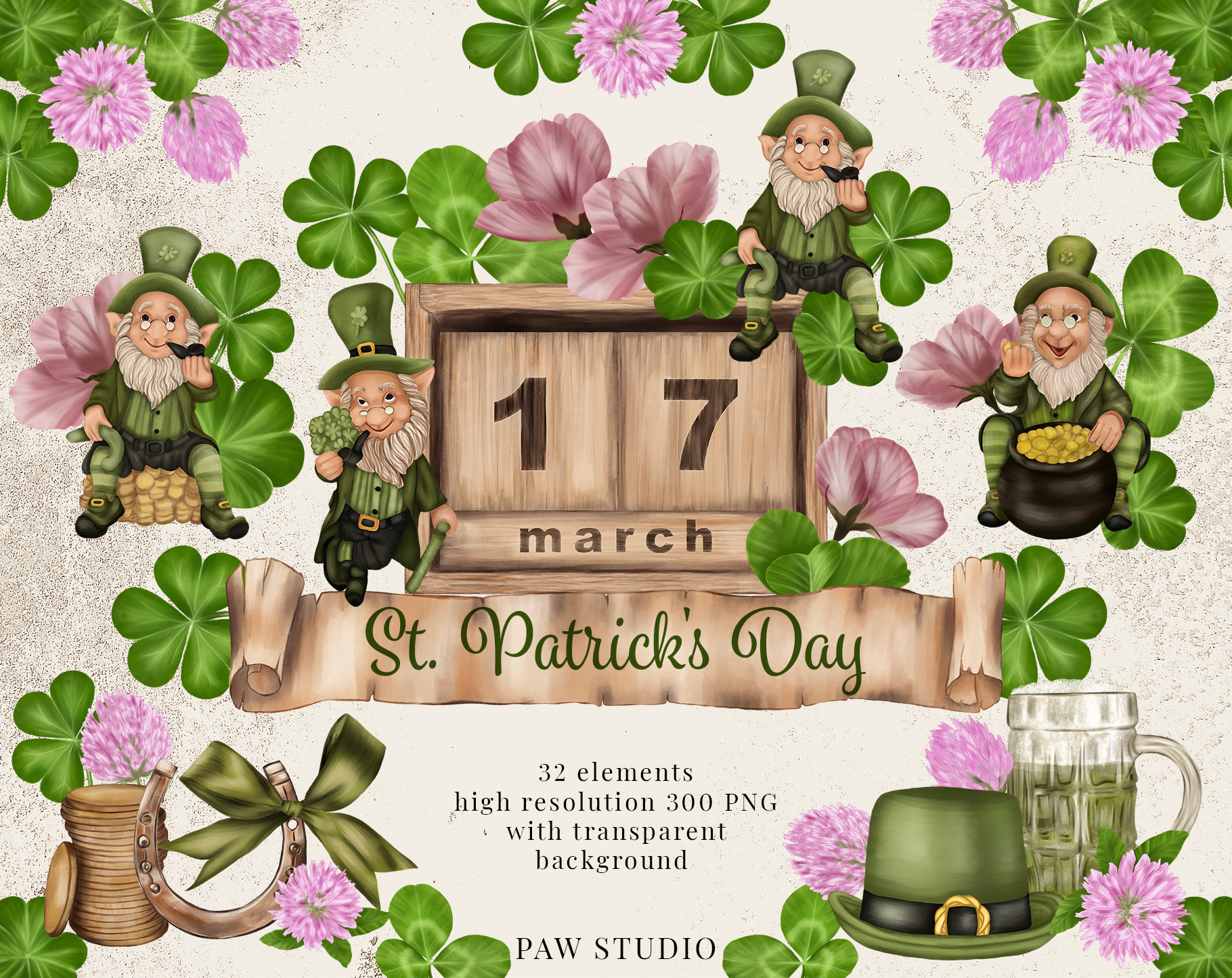 Saint patricks day leprechaun shamrock clipart Vector Image