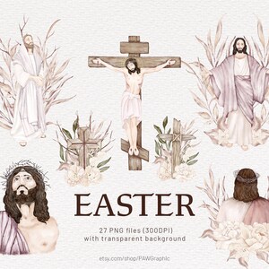 Páscoa Clipart Jesus Cruz floral Ele ressuscitou Retrato Jesus Sublimação Ilustração de Páscoa cristã Páscoa religiosa Decoração de arte para impressão