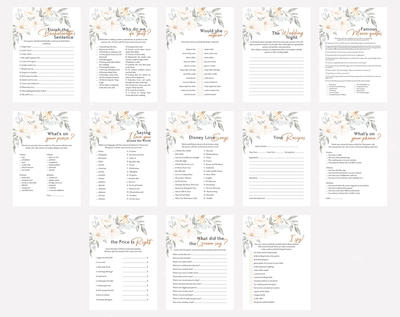 Bridal Shower Games Templates Printable Game Editable Canva - Etsy