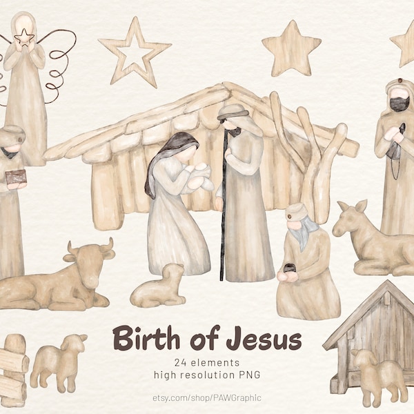 Religieux Noël Clipart Sainte Nuit Boho Noël Clipart Nativité Noël Aquarelle Naissance Jésus Ange Joyeux Noël Vacances PNG