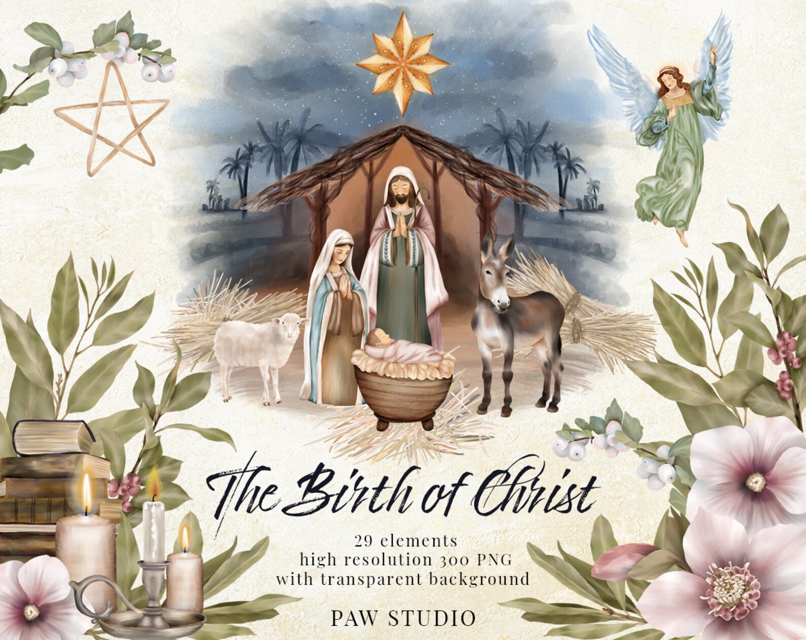 Religious Christmas Clipart Birth Jesus Nativity Christian Etsy