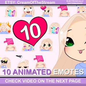 10 pcs SMOOTH Animated Emotes ( MYA : light blond hair | emerald eyes | pale skin) perfect for your stream on Twitch or Discord chat