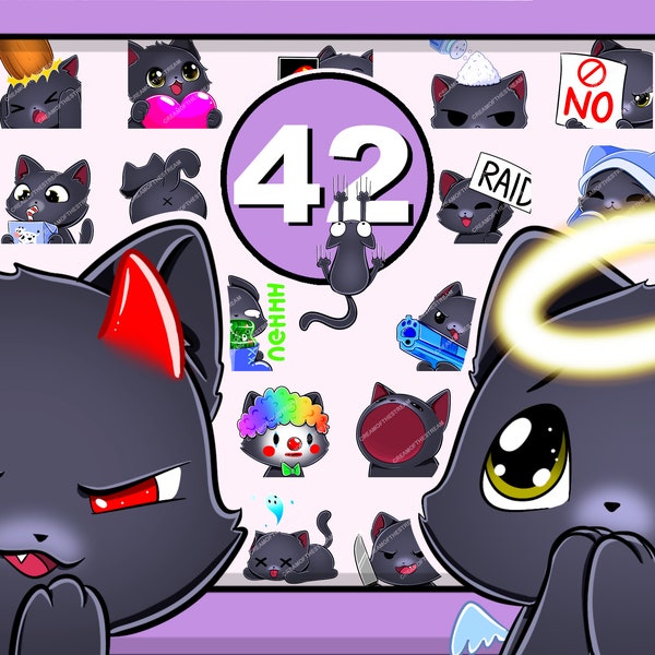 42 BLACK CAT Emotes Mega Pack | cute chibi kitten furry pet sweet kitty black cats nice good discord twitch youtube big bundle soft persian