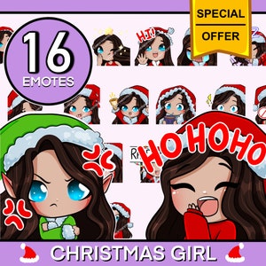 Christmas emotes twitch emotes ( Gemma | Dark Brown hair | Blue eyes | Latte skin) Twitch christmas | Discord emotes | Chibi emotes | Kawaii