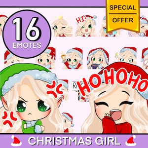 Holidays emotes chibi Discord emotes ( Mya | Light Blonde hair | Emerald eyes | Pale skin) p2u emotes | Emote pack | Digital art | Streamere
