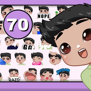 Twitch emot 70pcs Boy ( ELLIOT: black hair | brown eyes | latte skin )