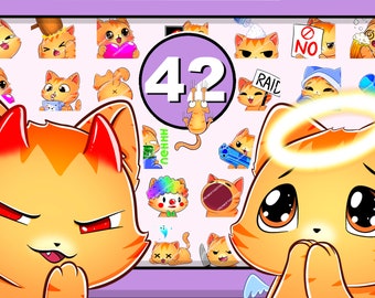 42 ORANGE CAT EMOTES Mega Pack | cute chibi kitten furry pet angel sweet kitty orange cats nice good discord twitch youtube big bundle soft