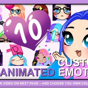 10pcs smooth animated fully CUSTOMIZABLE emotes pack for girl - Colors and Glasses for girls Twitch stream Discord Chat, contact me first