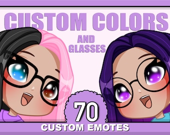 70 CUSTOM Twitch Chibi Emotes - NEW CUSTOM Colors and Glasses | emot twitch emote girl female discord cute colours emoji, contact me first