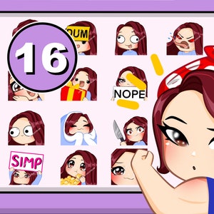 Gamer girl emotes 16pcs set ( JANE : maroon hair | brown eyes | pale skin )