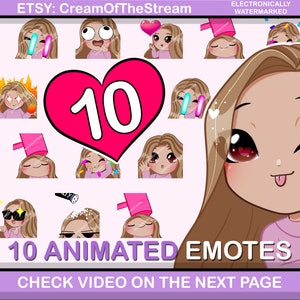 10 pcs SMOOTH Animated Emotes (KYLA: light brown hair | brown eyes | latte skin) perfect for your stream on Twitch or Discord chat