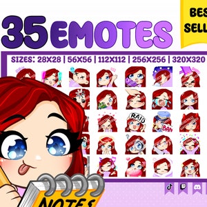 Egirl chibi girl emotes ( Red hair, vanilla skin, blue eyes ) pack #107