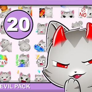 EVIL 20 GREY CAT Emotes Mega Pack | cute chibi kitten furry pet angel sweet kitty grey cats nice good discord twitch youtube big bundle soft