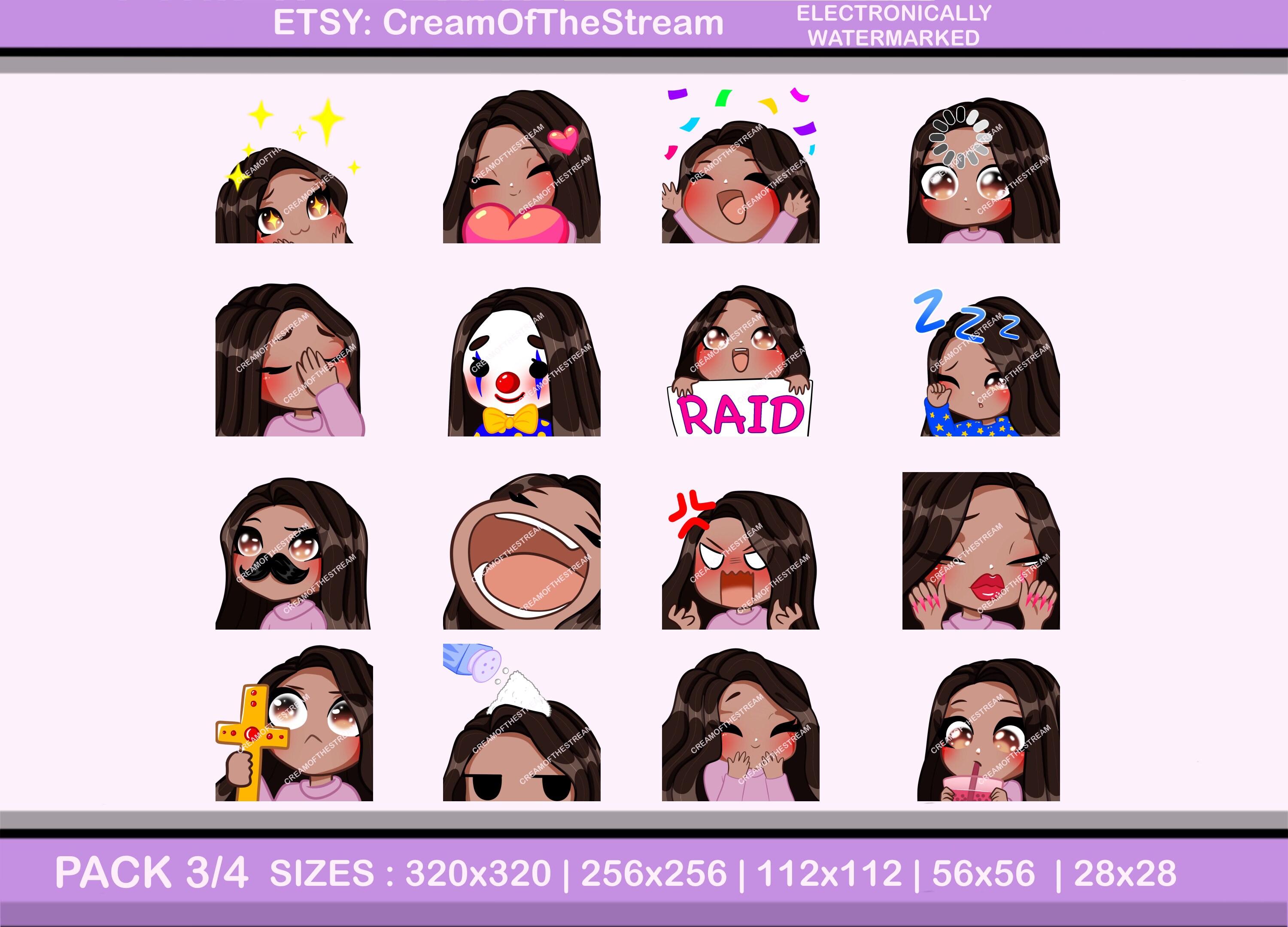 Twitch Emotes Discord Stickers 70pcs Bundle Pack ( Naomi | Dark Brown ...