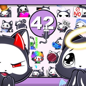 42 SKELETON CAT Emotes Mega Pack / emote di Twitch emote di Halloween per lo streaming e qualsiasi chat emoji di gattino