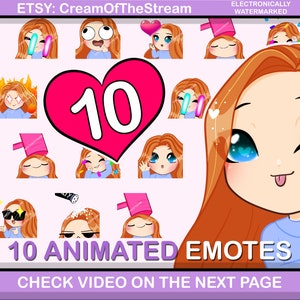 10 pcs SMOOTH Animated Emotes ( Gisella : ginger hair | blue eyes | pale skin) perfect for your stream on Twitch or Discord chat