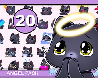GOOD 20 BLACK CAT Emotes Mega Pack | cute chibi kitten furry pet angel sweet kitty black cats nice good discord twitch angel big bundle soft