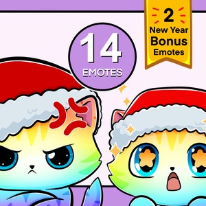 14 emote di Natale con gatti arcobaleno / emote di gatti di Twitch / emote di gattini carini / meme di gatti / emote di Discord / emote di Chibi / pacchetto di emote di Twitch