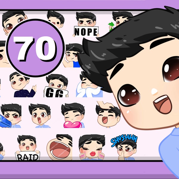 Emojis 70pcs Chibi Boy pack ( JACOB: black hair | brown eyes | pale skin )