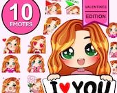 Valentines Day Chibi emotes p2u emote ( Leah | Ginger hair | Emerald eyes | Pale skin) Valentine emotes | Twitch emote pack | Kawaii emotes