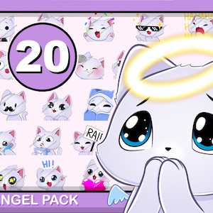 BUONO 20 Emote GATTO BIANCO Pacchetto Angelo / carino gattino chibi peloso animale domestico dolce gattino gatti bianchi bello buono discord twitch youtube grande pacchetto morbido