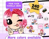 240pcs Customizable Digital sticker set Goodnotes notebook Mega Pack ( Olga | Pink hair | Vanilla skin ) | Sticker Aesthetic planner sheet