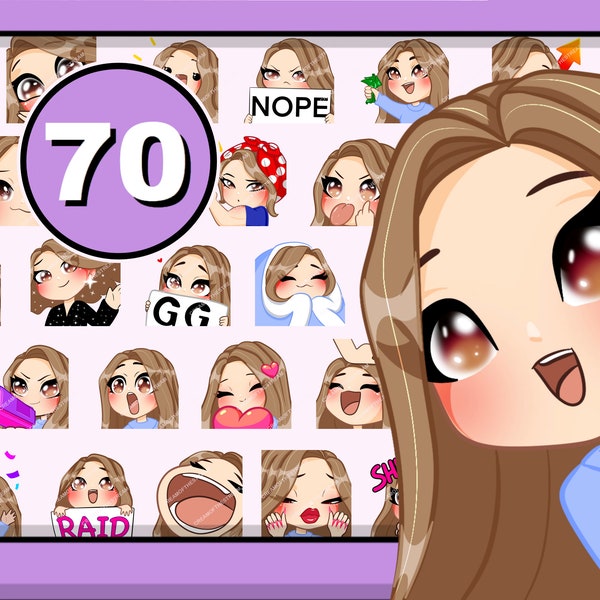 Discord emotes emojis 70pcs ( girl XENA : light brown hair | hazel eyes | pale skin )