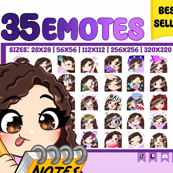 Curly hair P2U emotes Chibi girl ( brown wavy hair, vanilla skin, brown eyes ) pack #100