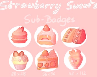 CUTE STRAWBERRY SWEETS sUB bADGES | Twitch Graphics | Youtube | Discord