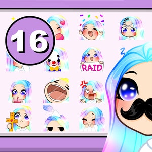 Siren hair emotes Mermaid theme 16pcs ( Mermaid hair | opal eyes | pale skin ) emotes pack for Twitch Kick Youtube and Discord
