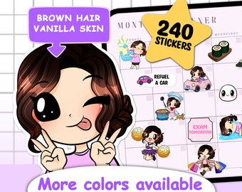 240pcs Customizable Digital stickerbook Everyday stickers Mega Pack ( Maria | Brown hair | Vanilla skin ) Goodnotes stickers | Sticker book